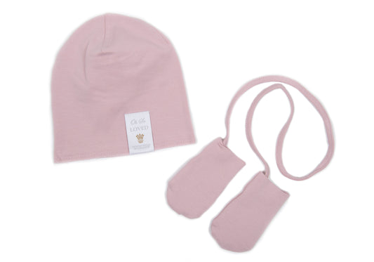 Babymössa och vantar rosa